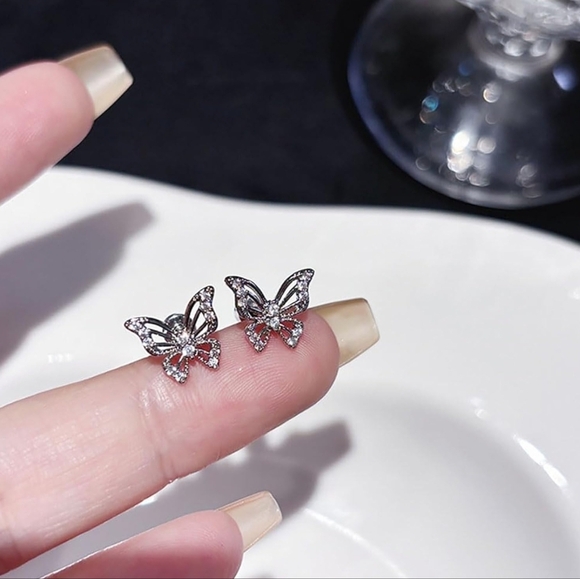 Silver Butterfly Stud Earrings - Picture 6 of 6